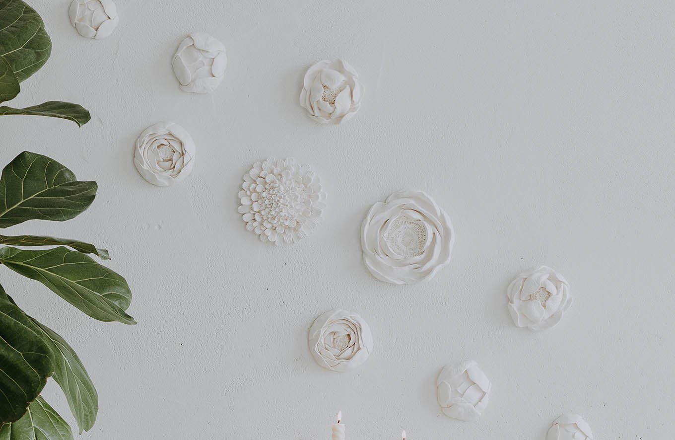 White floral wall art from daba deco handmade in latvia wall flowers